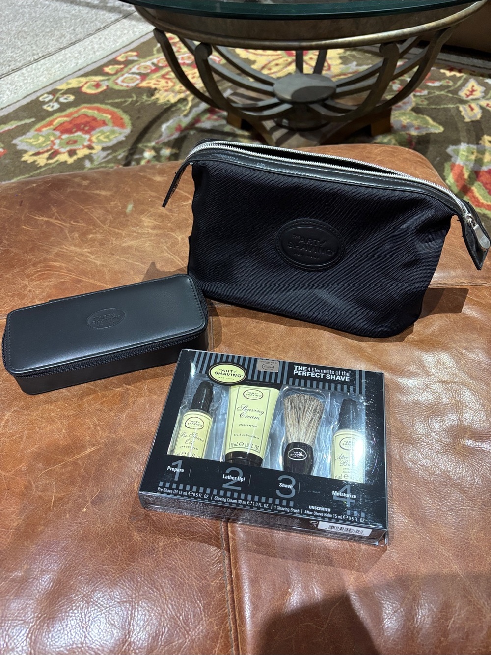 Classic Black Men's Shave Set with Black Travel Pouch